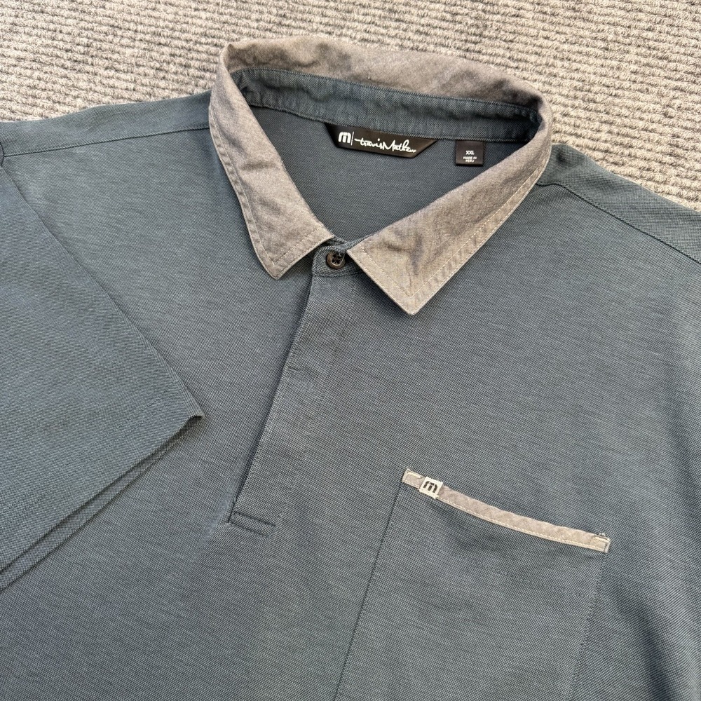 Travis Mathew Polo Shirt Men's Size 2XL Grayish‎ Blue Performance Golf Pocket
